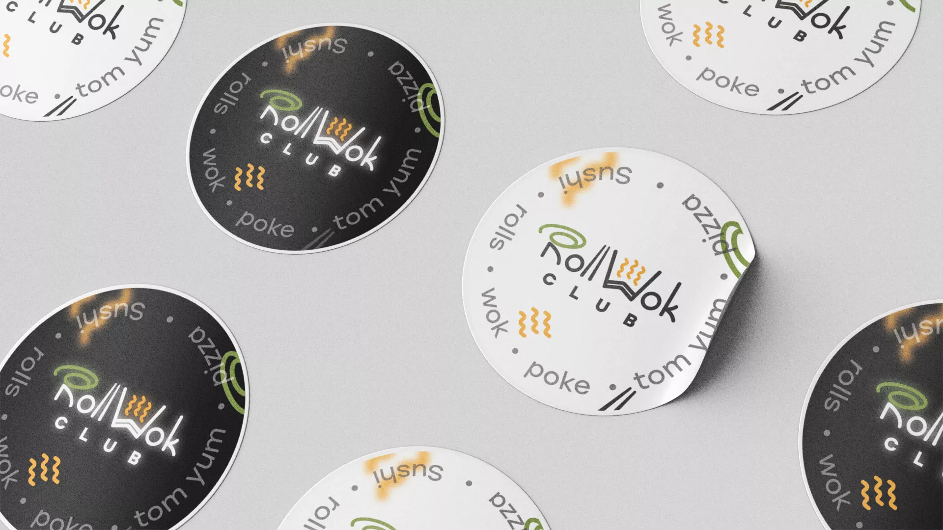 Разработка наклеек для суши-бара «Roll Wok Club» в Александрове